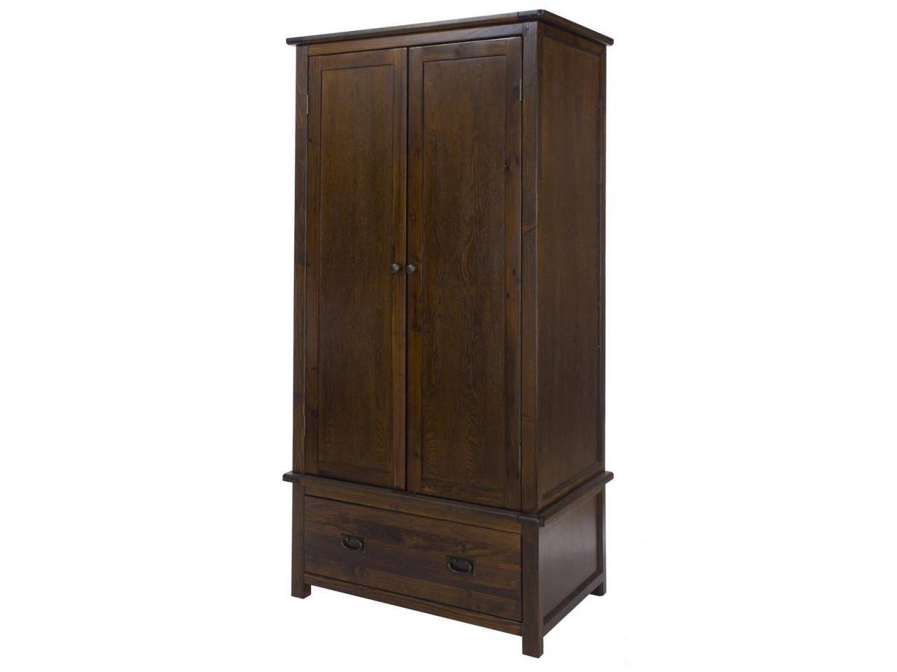 Boston 2 Door 1 Drawer Wardrobe in Dark Stained Wood - Price Crash Furniture