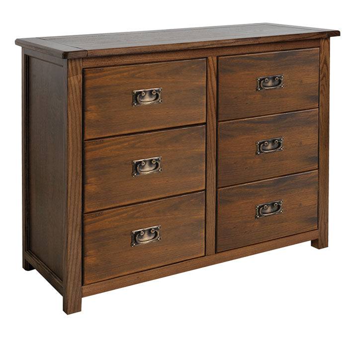 Boston 3+3 6 Drawer Wide Chest Of Drawers In Stained Dark Wood - Price Crash Furniture