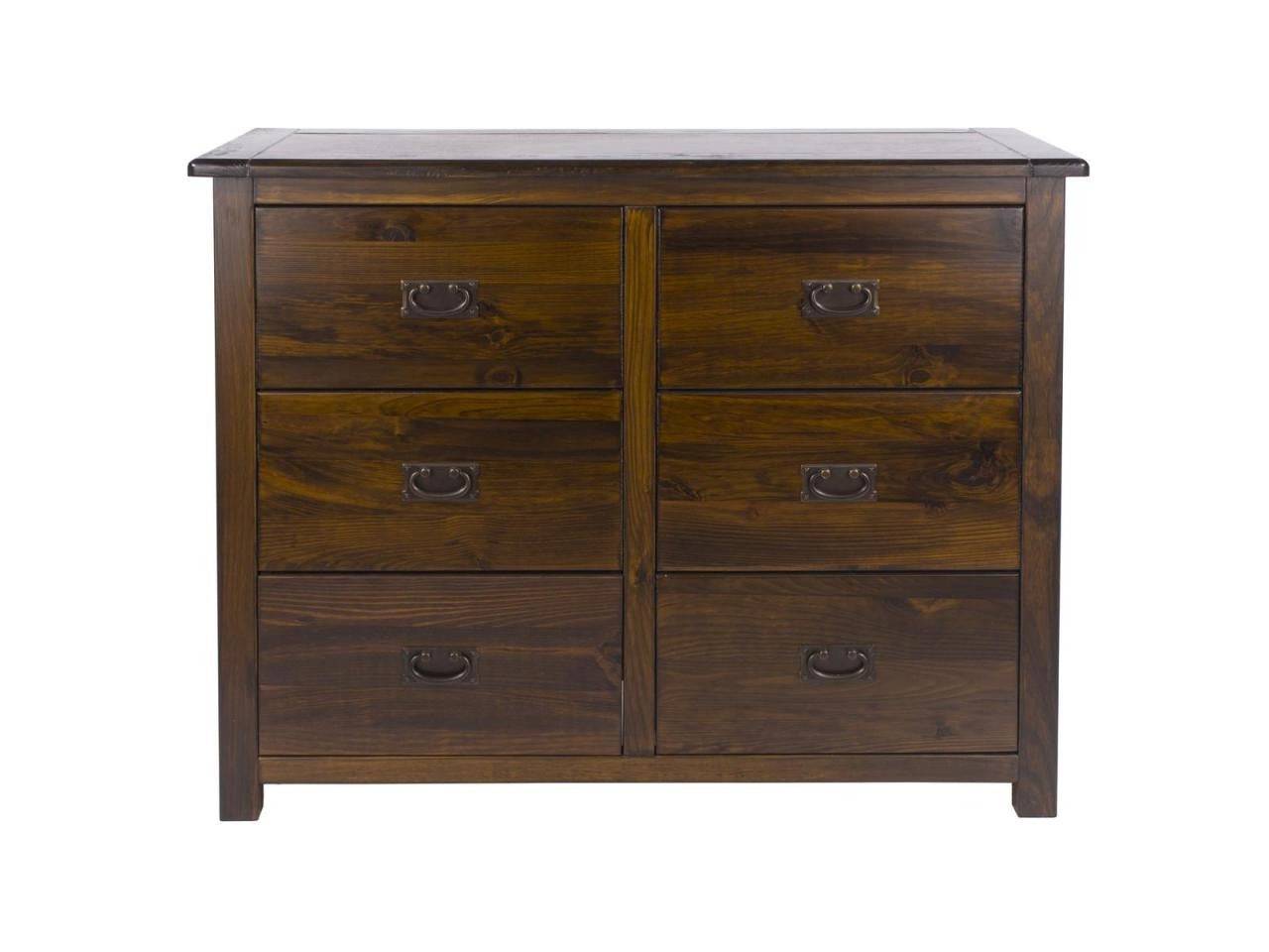 Boston 3+3 6 Drawer Wide Chest Of Drawers In Stained Dark Wood - Price Crash Furniture