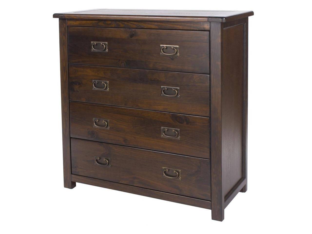 Boston 4 Drawer Chest Of Drawers In Dark Lacquered Finish Wood - Price Crash Furniture