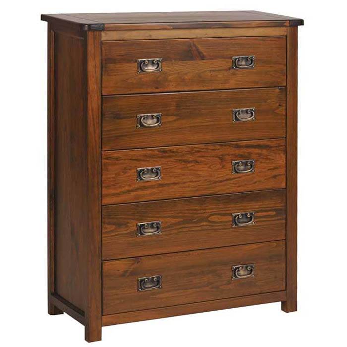Boston 5 Drawer Chest Of Drawers In Stained Dark Wood - Price Crash Furniture