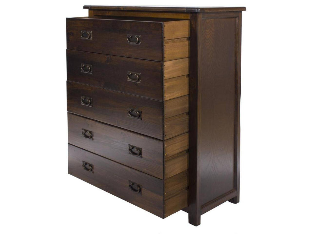 Boston 5 Drawer Chest Of Drawers In Stained Dark Wood - Price Crash Furniture