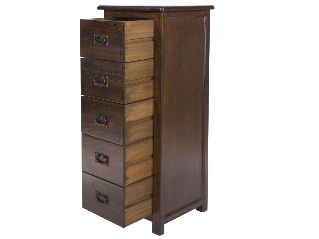 Boston 5 Drawer Tall Narrow Wooden Narrow Chest of Drawers Tallboy - Price Crash Furniture