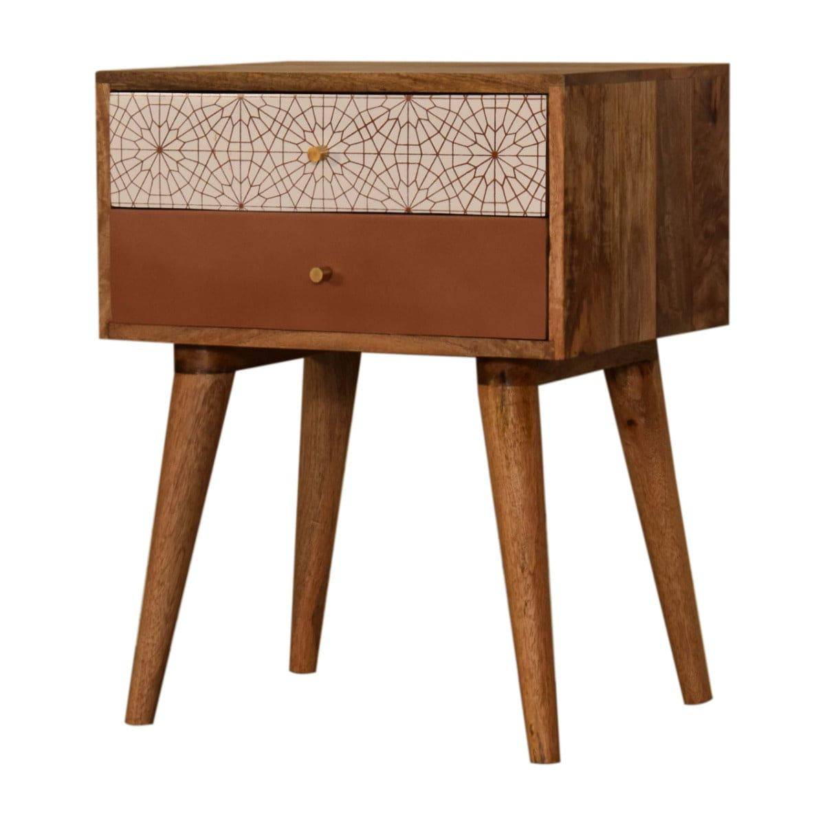 Brick Red Patterned Bedside Table Unit - Price Crash Furniture