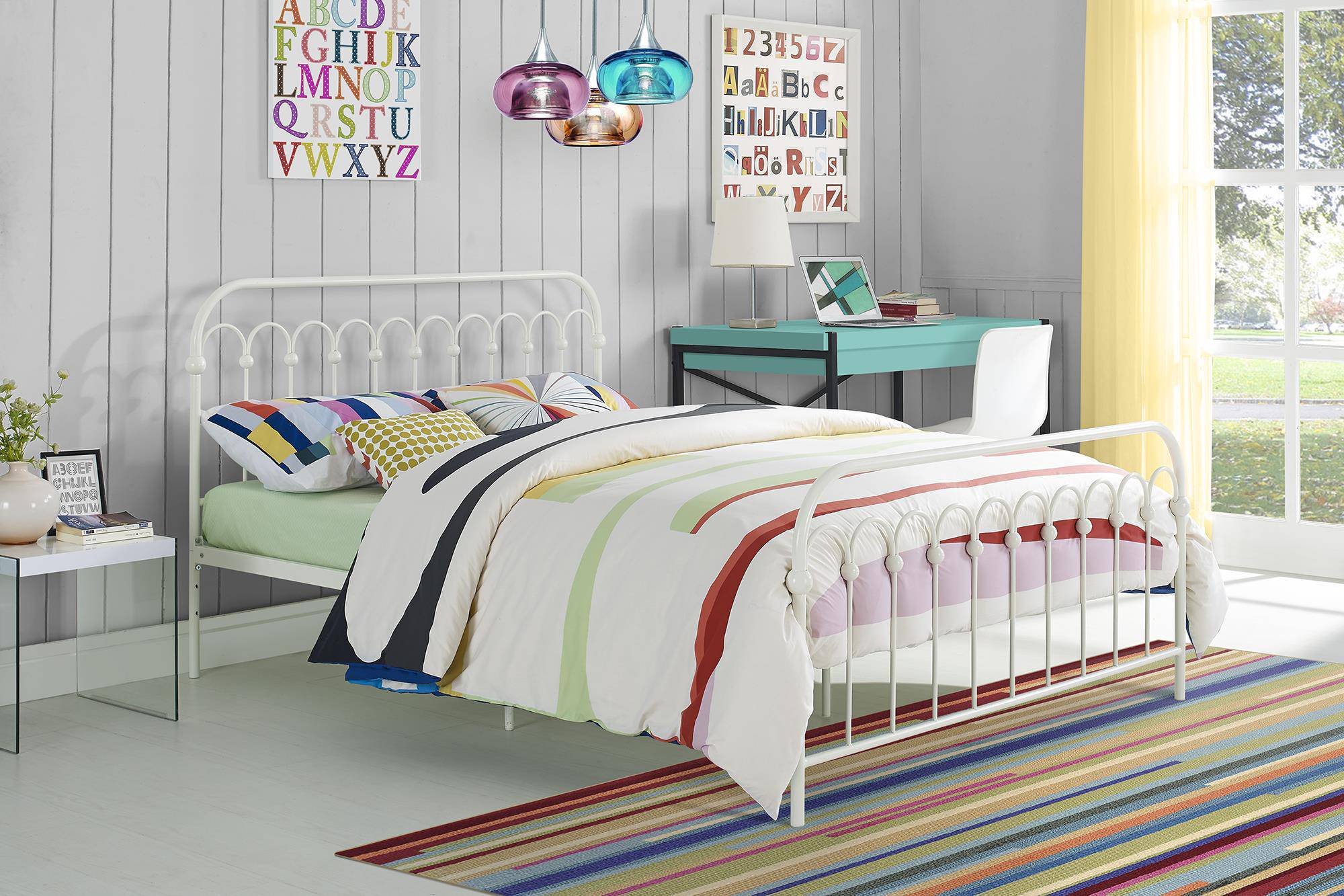 Bright Pop Metal Bed - Double UK in White Metal by Dorel - Price Crash Furniture