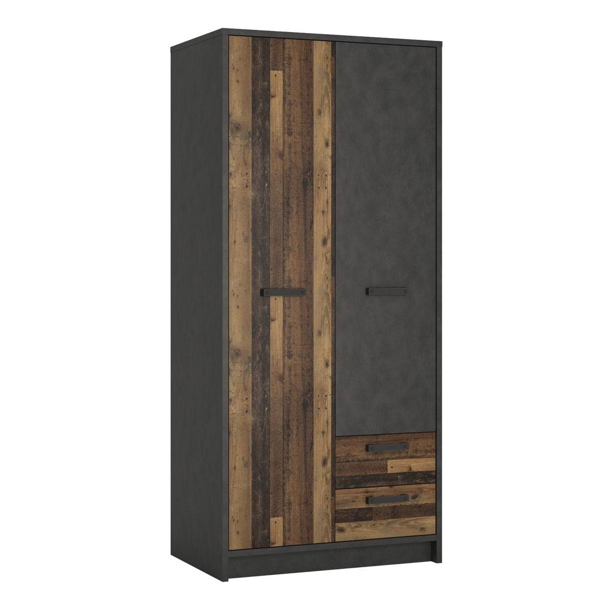 Brooklyn 2 Door Wardrobe with 2 Drawers in Walnut and Grey - Price Crash Furniture