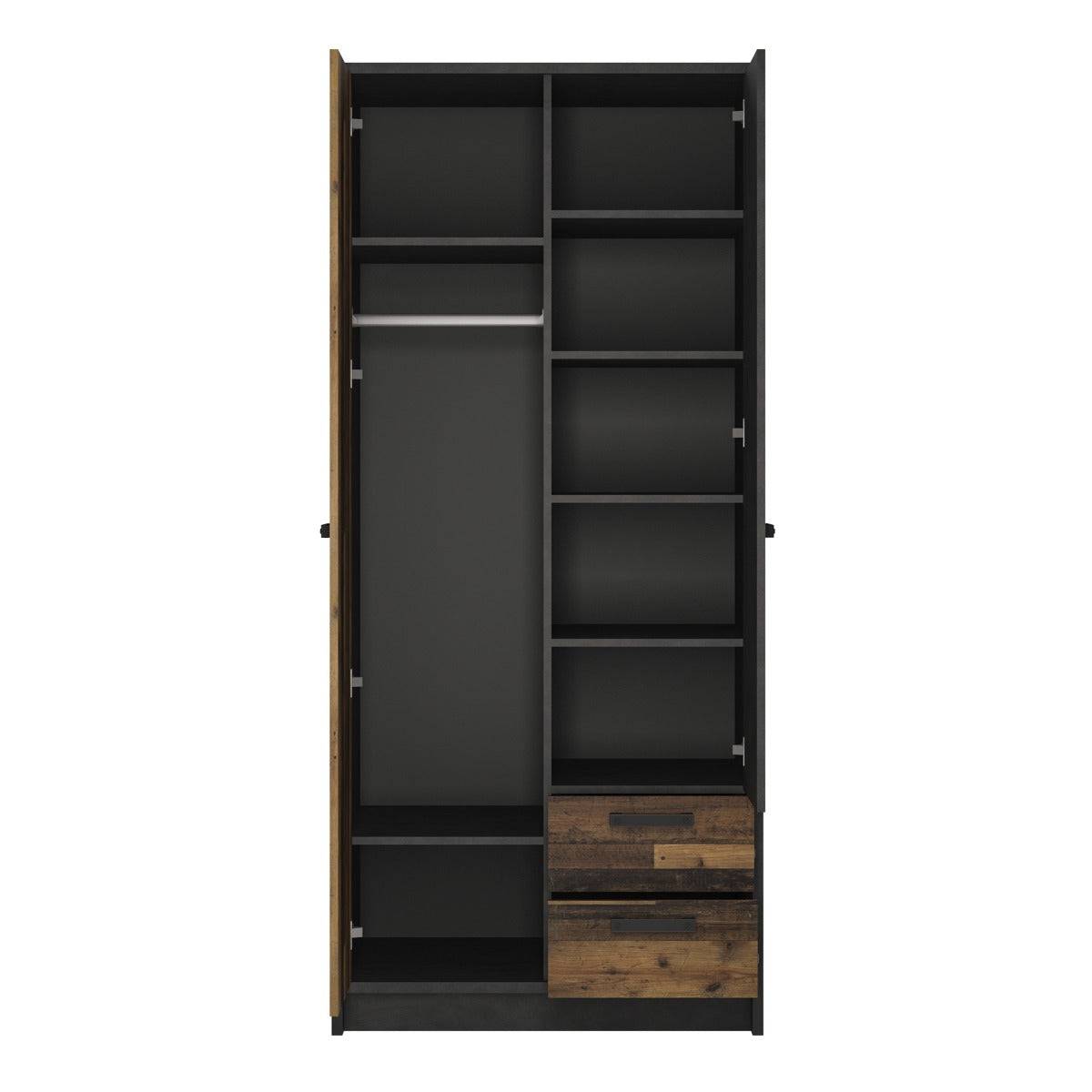 Brooklyn 2 Door Wardrobe with 2 Drawers in Walnut and Grey - Price Crash Furniture