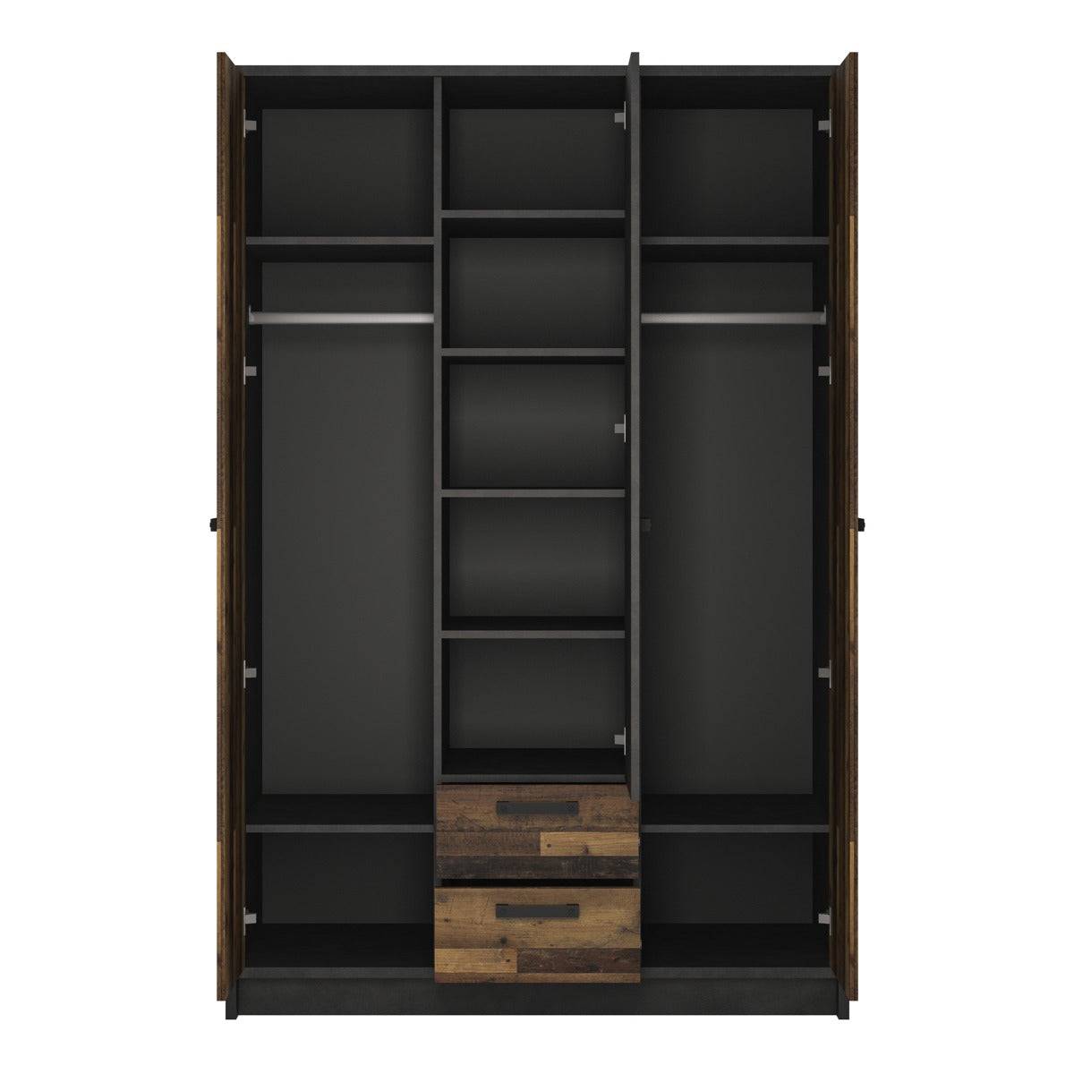 Brooklyn 3 Door Wardrobe with 2 Drawers in Walnut and Grey - Price Crash Furniture