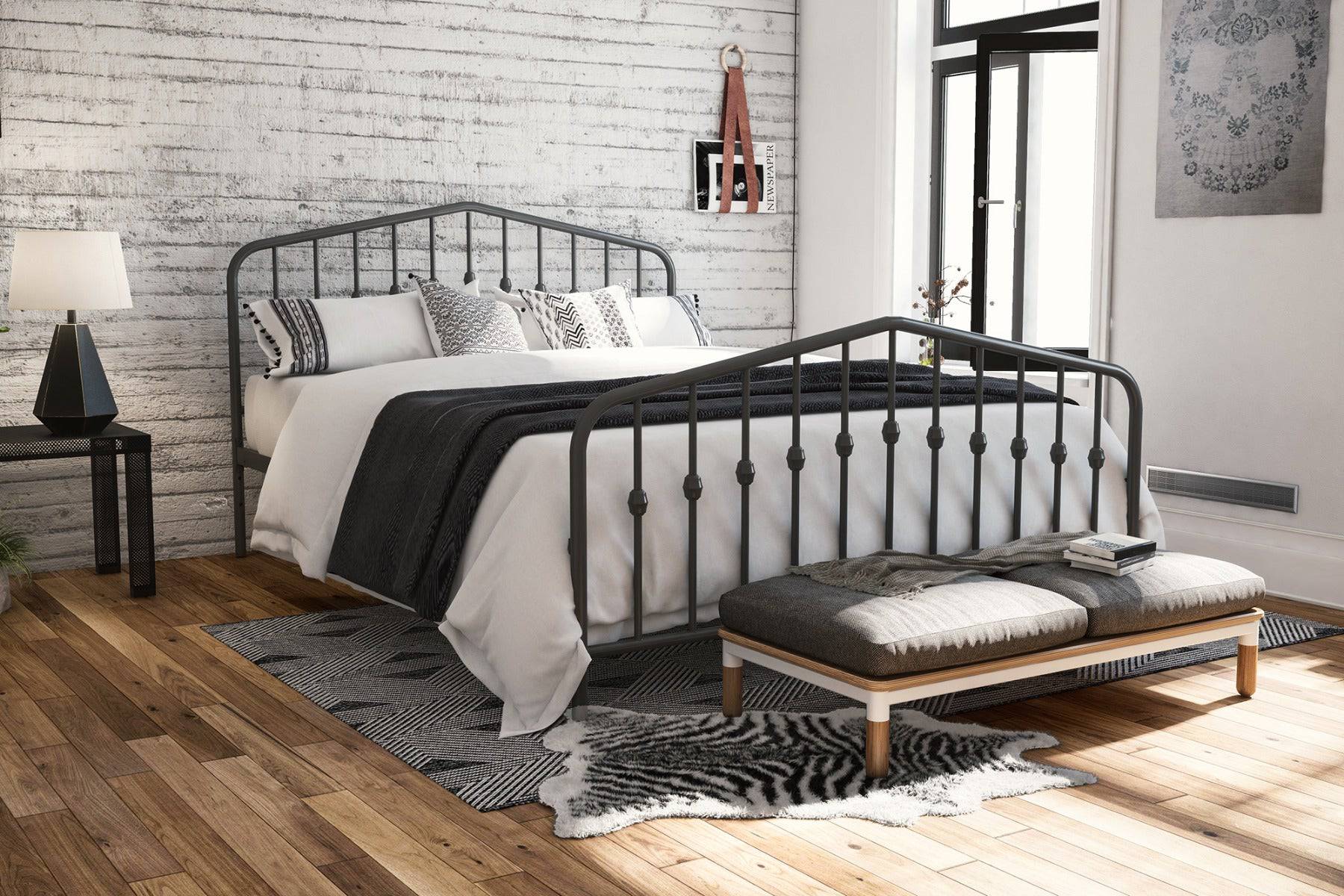 Bushwick Double Bed in Grey Metal by Dorel - Price Crash Furniture