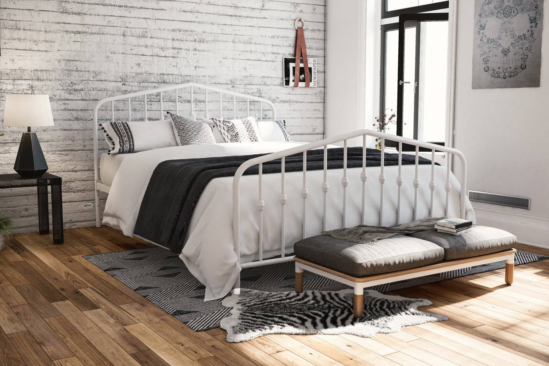 Bushwick Double Bed in White Metal by Dorel - Price Crash Furniture