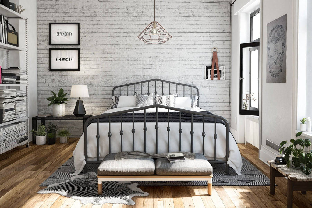 Bushwick King Bed in Grey Metal by Dorel - Price Crash Furniture