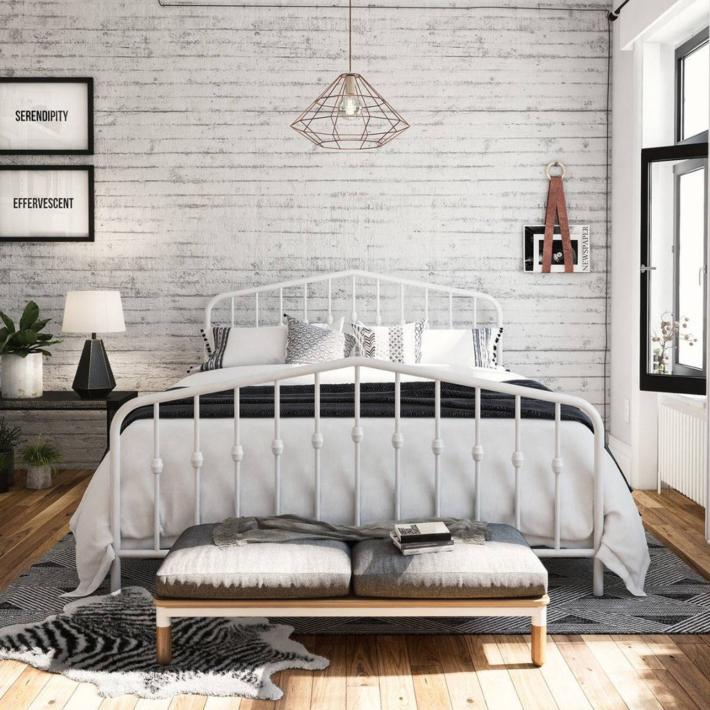 Bushwick King Bed in White Metal by Dorel - Price Crash Furniture