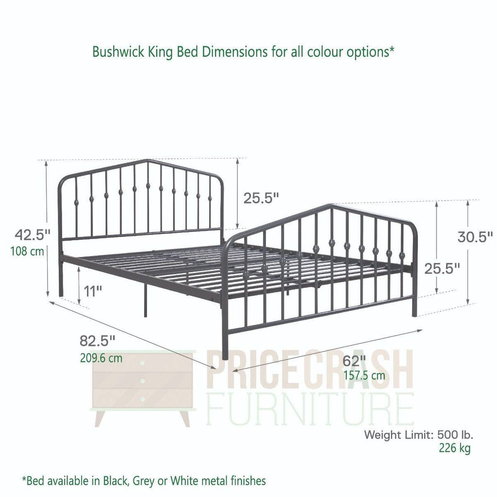 Bushwick King Bed in White Metal by Dorel - Price Crash Furniture