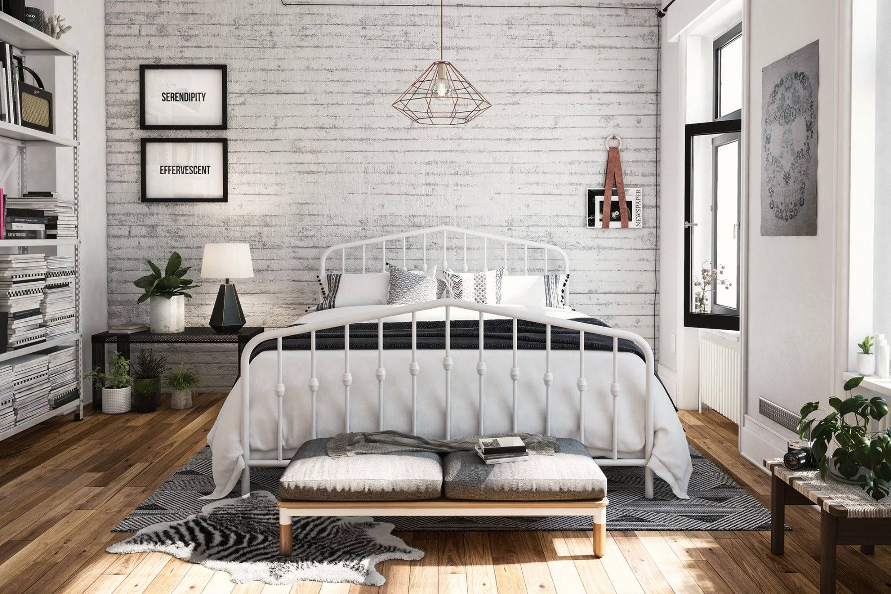 Bushwick King Bed in White Metal by Dorel - Price Crash Furniture