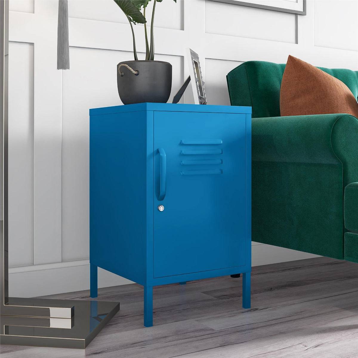 Cache 2 Door Metal Locker End Table in Blue by Dorel Novogratz - Price Crash Furniture