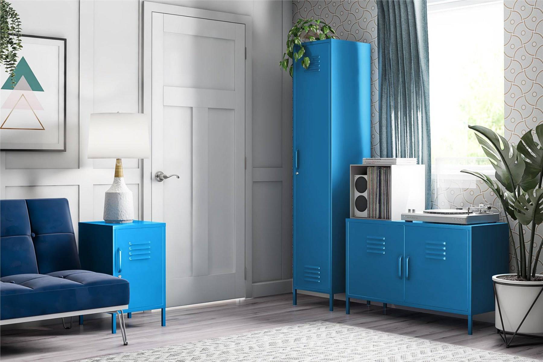 Cache 2 Door Metal Locker End Table in Blue by Dorel Novogratz - Price Crash Furniture