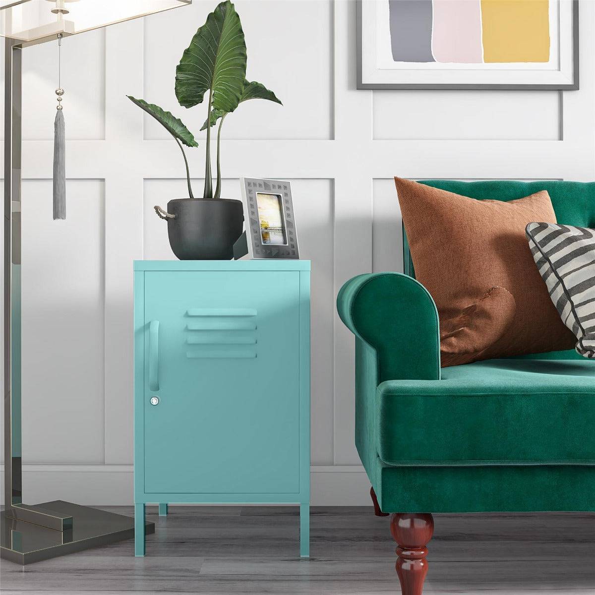 Cache 2 Door Metal Locker End Table in Mint by Dorel Novogratz - Price Crash Furniture