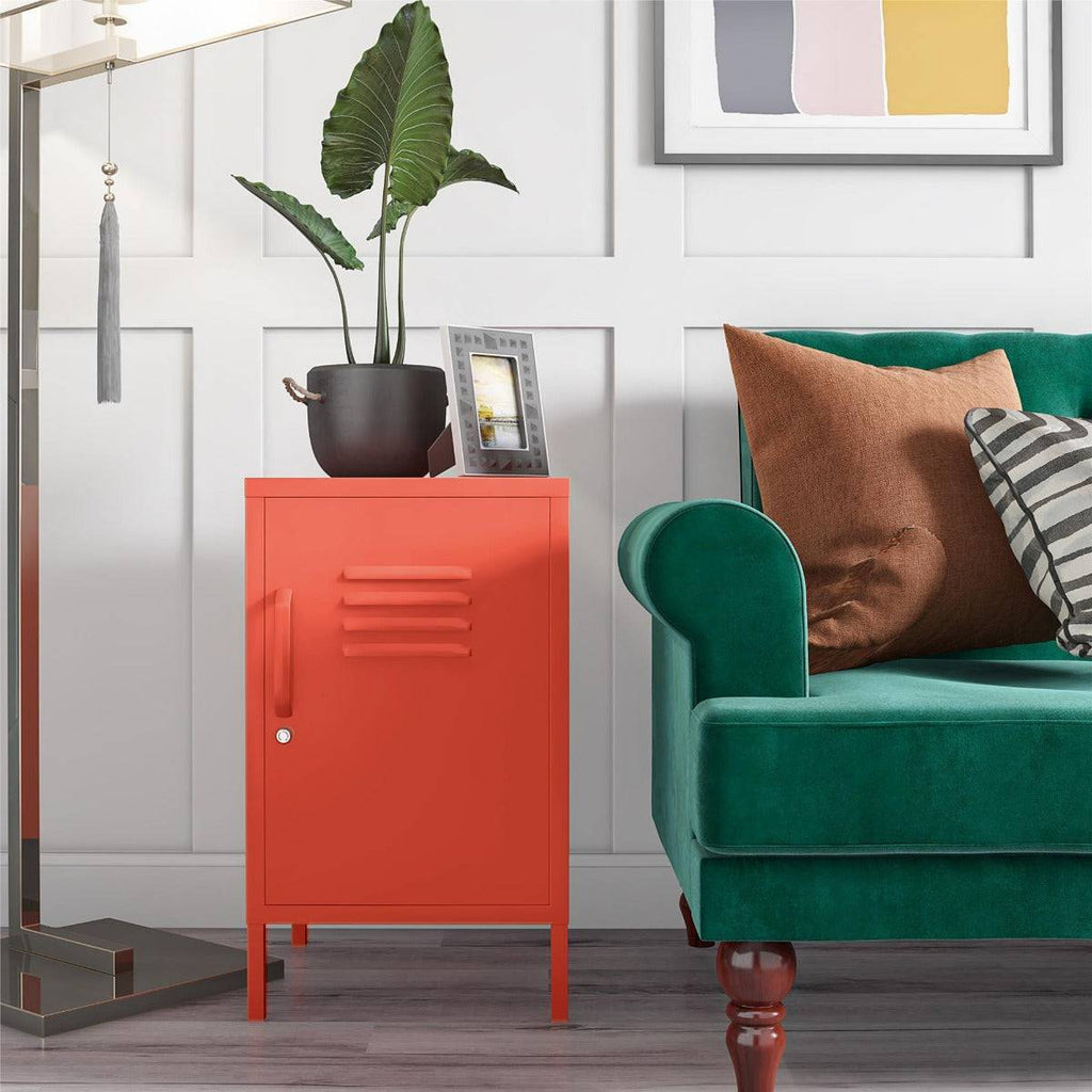Cache 2 Door Metal Locker End Table in Orange by Dorel Novogratz - Price Crash Furniture