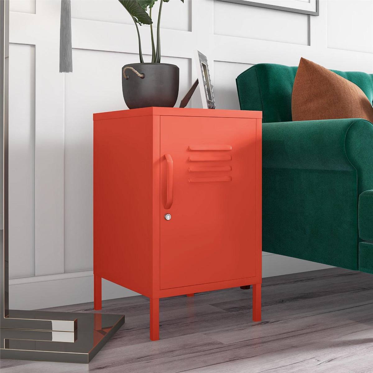 Cache 2 Door Metal Locker End Table in Orange by Dorel Novogratz - Price Crash Furniture