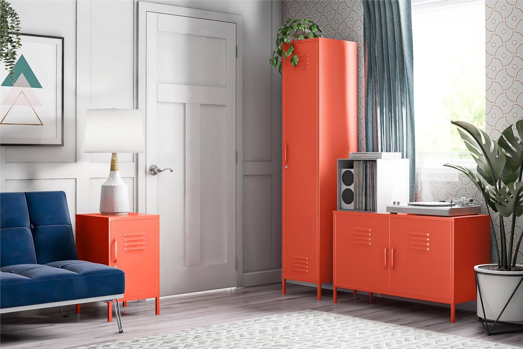 Cache 2 Door Metal Locker End Table in Orange by Dorel Novogratz - Price Crash Furniture