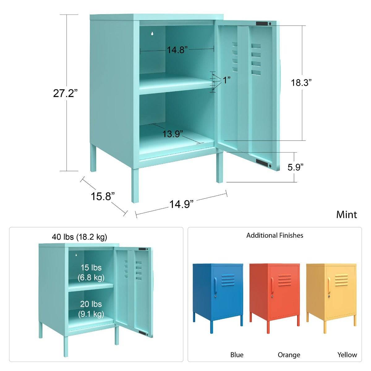 Cache 2 Door Metal Locker End Table in Orange by Dorel Novogratz - Price Crash Furniture