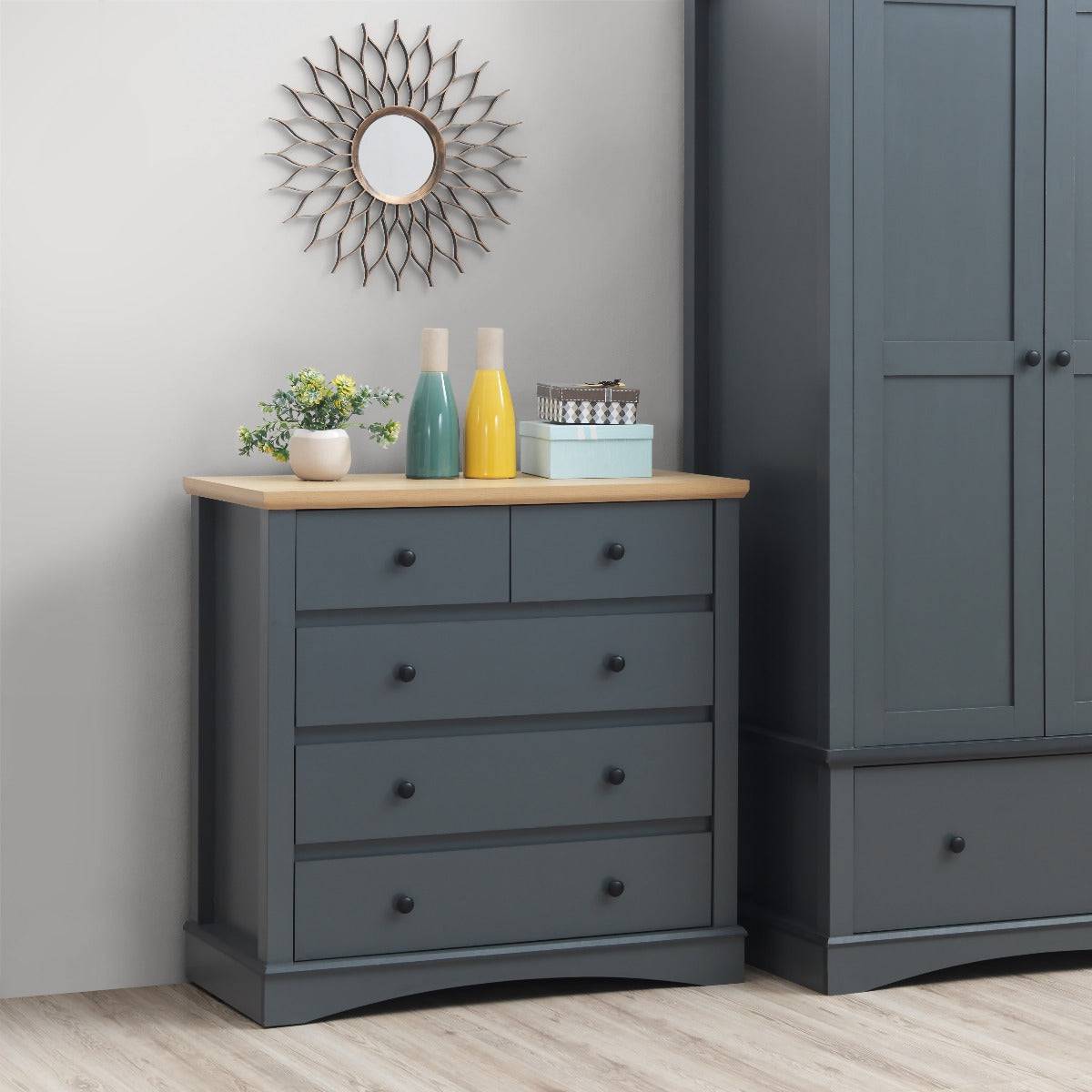 Carden 5 Drawer Chest of Drawers in Grey by TAD - Price Crash Furniture