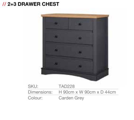 Carden 5 Drawer Chest of Drawers in Grey by TAD - Price Crash Furniture