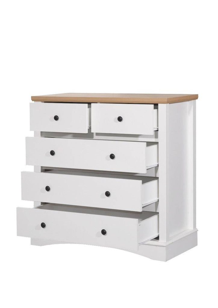 Carden 5 Drawer Chest of Drawers in White by TAD - Price Crash Furniture