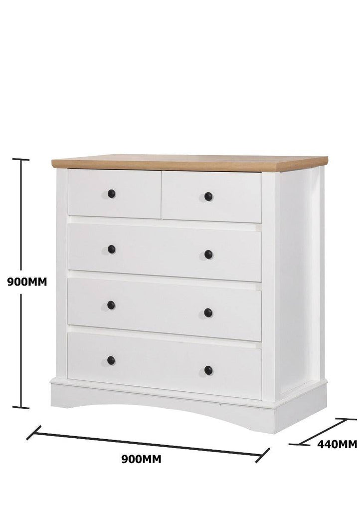 Carden 5 Drawer Chest of Drawers in White by TAD - Price Crash Furniture