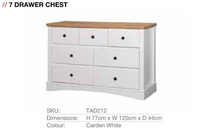 Carden 7 Drawer Chest of Drawers in White by TAD - Price Crash Furniture