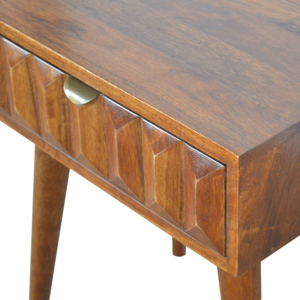 Carved Chestnut Bedside Table - Price Crash Furniture