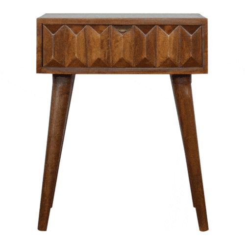 Carved Chestnut Bedside Table - Price Crash Furniture