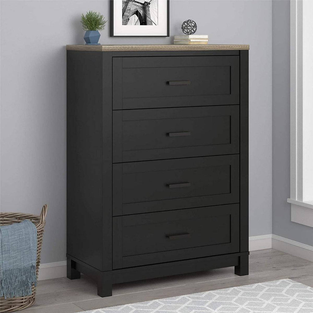 Carver 4 Drawer Chest Of Drawers in Black and Weathered Oak by Dorel - Price Crash Furniture