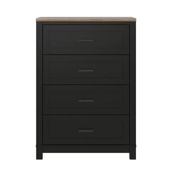 Carver 4 Drawer Chest Of Drawers in Black and Weathered Oak by Dorel - Price Crash Furniture