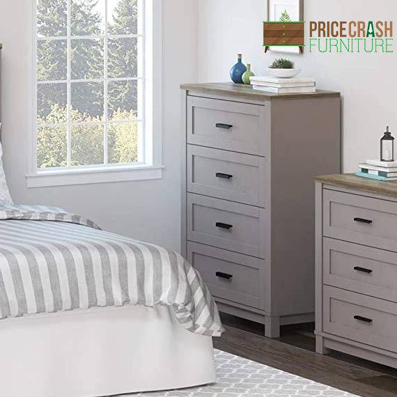 Carver 4 Drawer Chest Of Drawers in Grey and Weathered Oak by Dorel - Price Crash Furniture