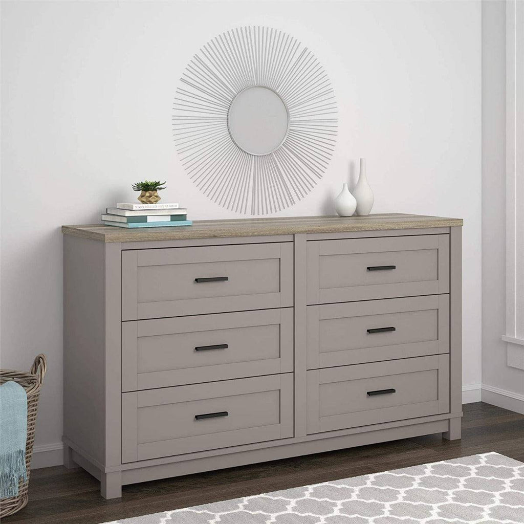 Carver 6 Drawer Chest Of Drawers in Grey and Weathered Oak by Dorel - Price Crash Furniture