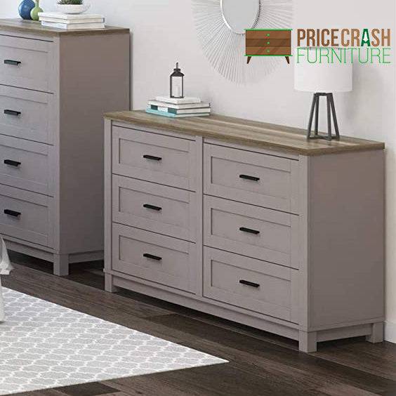 Carver 6 Drawer Chest Of Drawers in Grey and Weathered Oak by Dorel - Price Crash Furniture