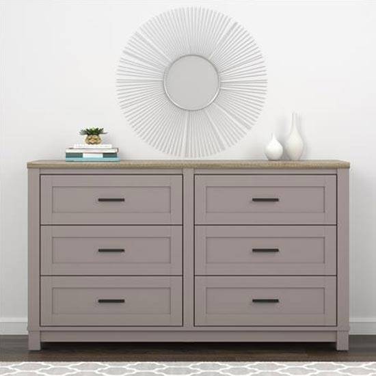 Carver 6 Drawer Chest Of Drawers in Grey and Weathered Oak by Dorel - Price Crash Furniture