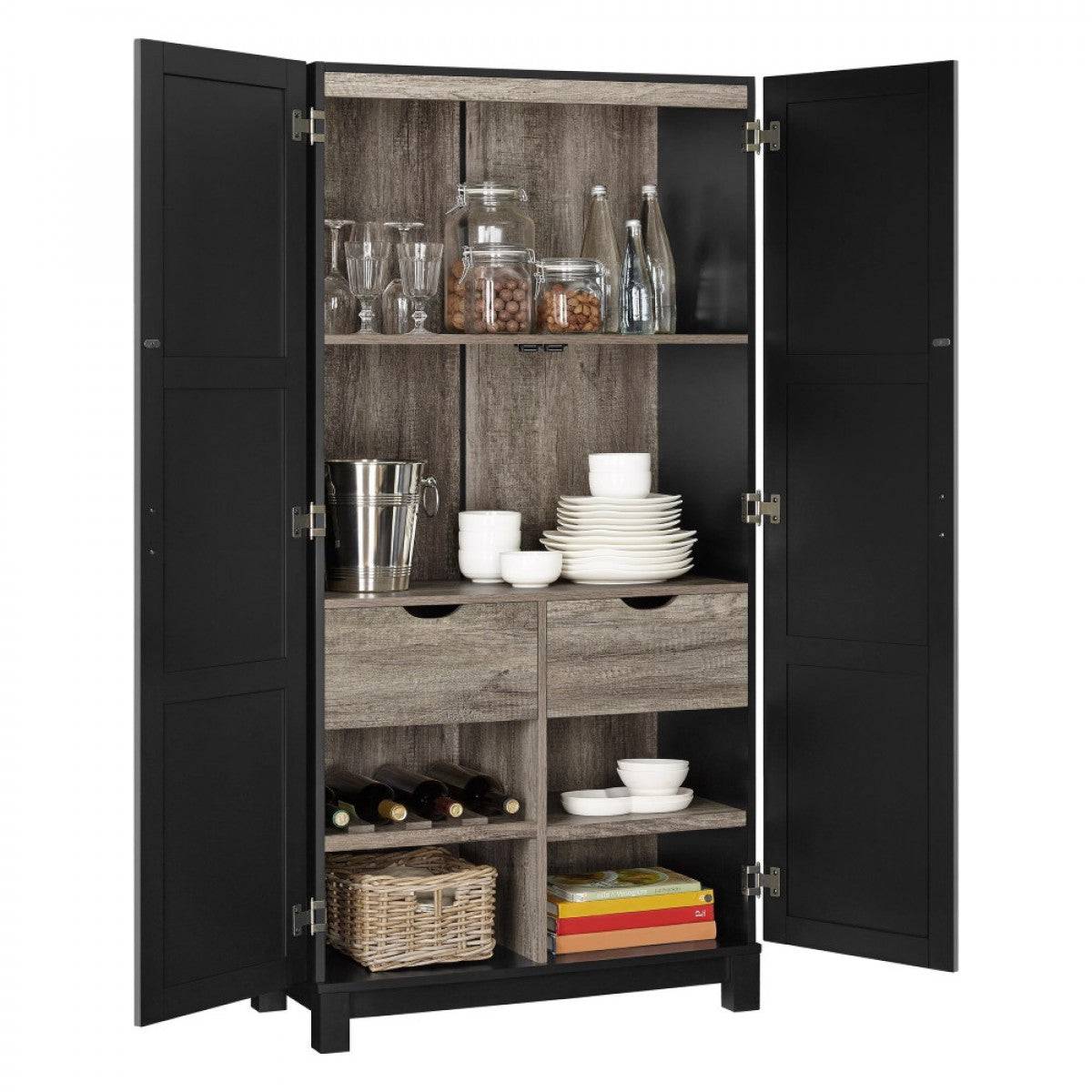 Carver Tall Storage Cabinet in Black and Weathered Oak by Dorel - Price Crash Furniture