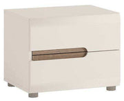 Chelsea Bedroom 2 Drawer Bedside In White Gloss With Oak Trim - Price Crash Furniture
