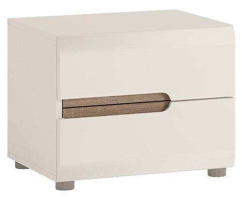 Chelsea Bedroom 2 Drawer Bedside In White Gloss With Oak Trim - Price Crash Furniture