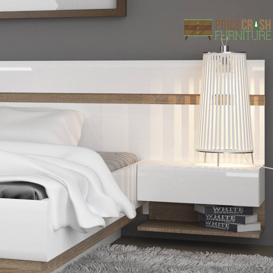 Chelsea Bedroom Bedside Extension For Bed In White Gloss With Oak Trim. - Price Crash Furniture