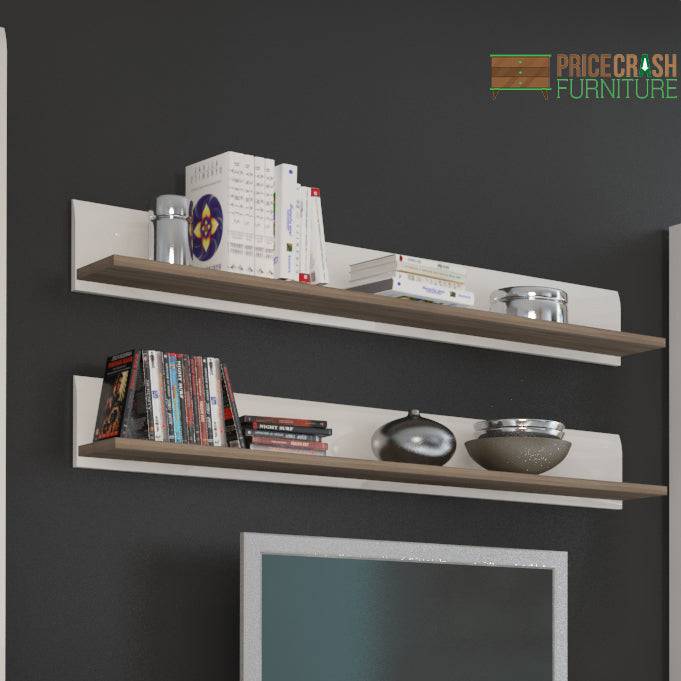 Chelsea Wall Shelf (1 unit) in White Gloss with Truffle Oak - Price Crash Furniture