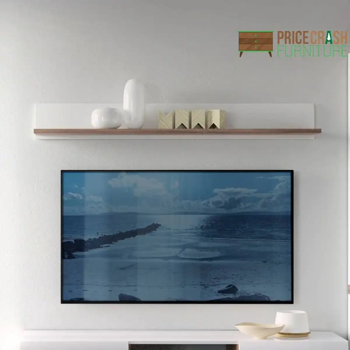 Chelsea Wall Shelf (1 unit) in White Gloss with Truffle Oak - Price Crash Furniture