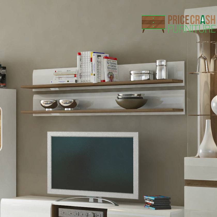 Chelsea Wall Shelf (1 unit) in White Gloss with Truffle Oak - Price Crash Furniture