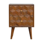 Chestnut Cube Carved Bedside Table - Price Crash Furniture