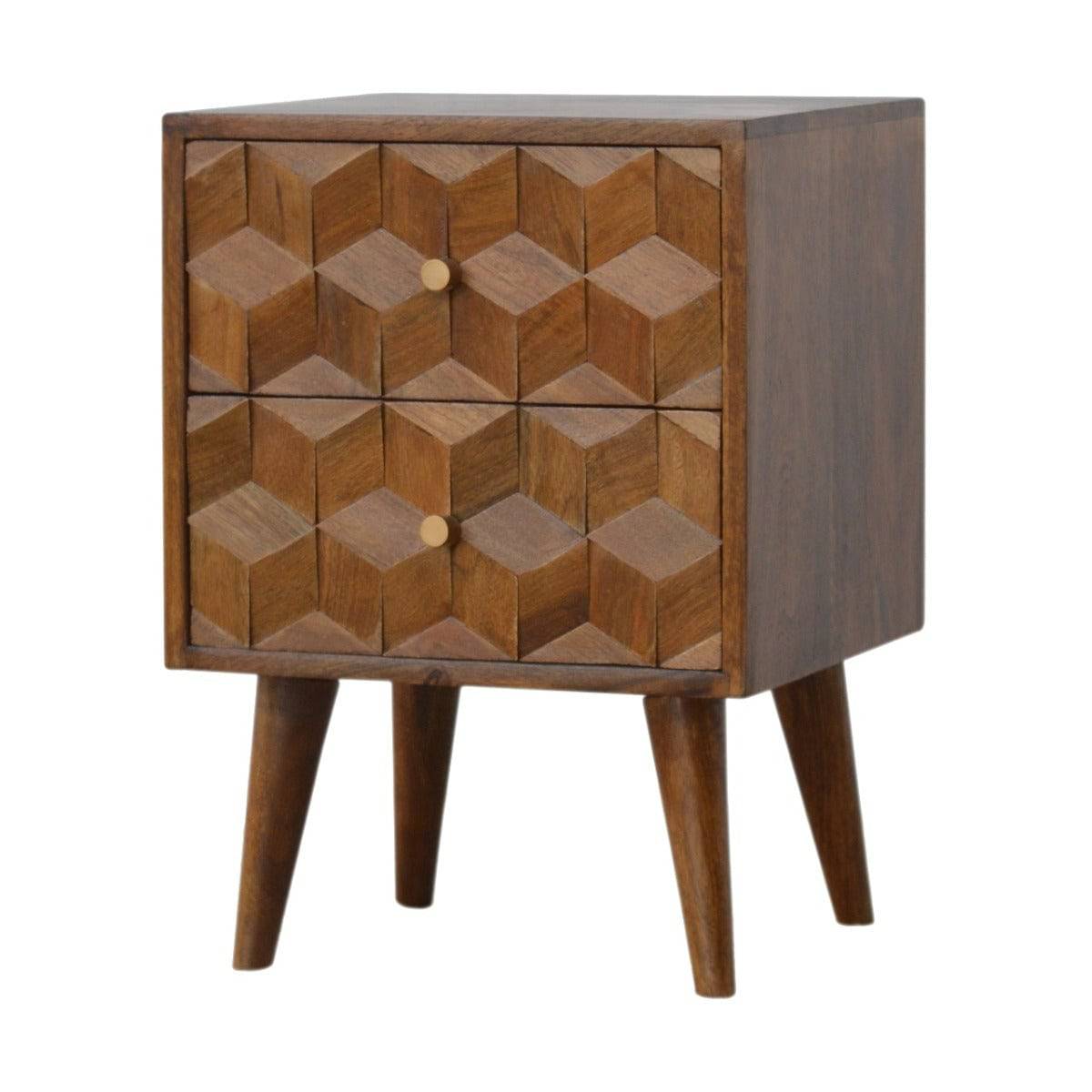 Chestnut Cube Carved Bedside Table - Price Crash Furniture