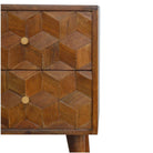 Chestnut Cube Carved Bedside Table - Price Crash Furniture