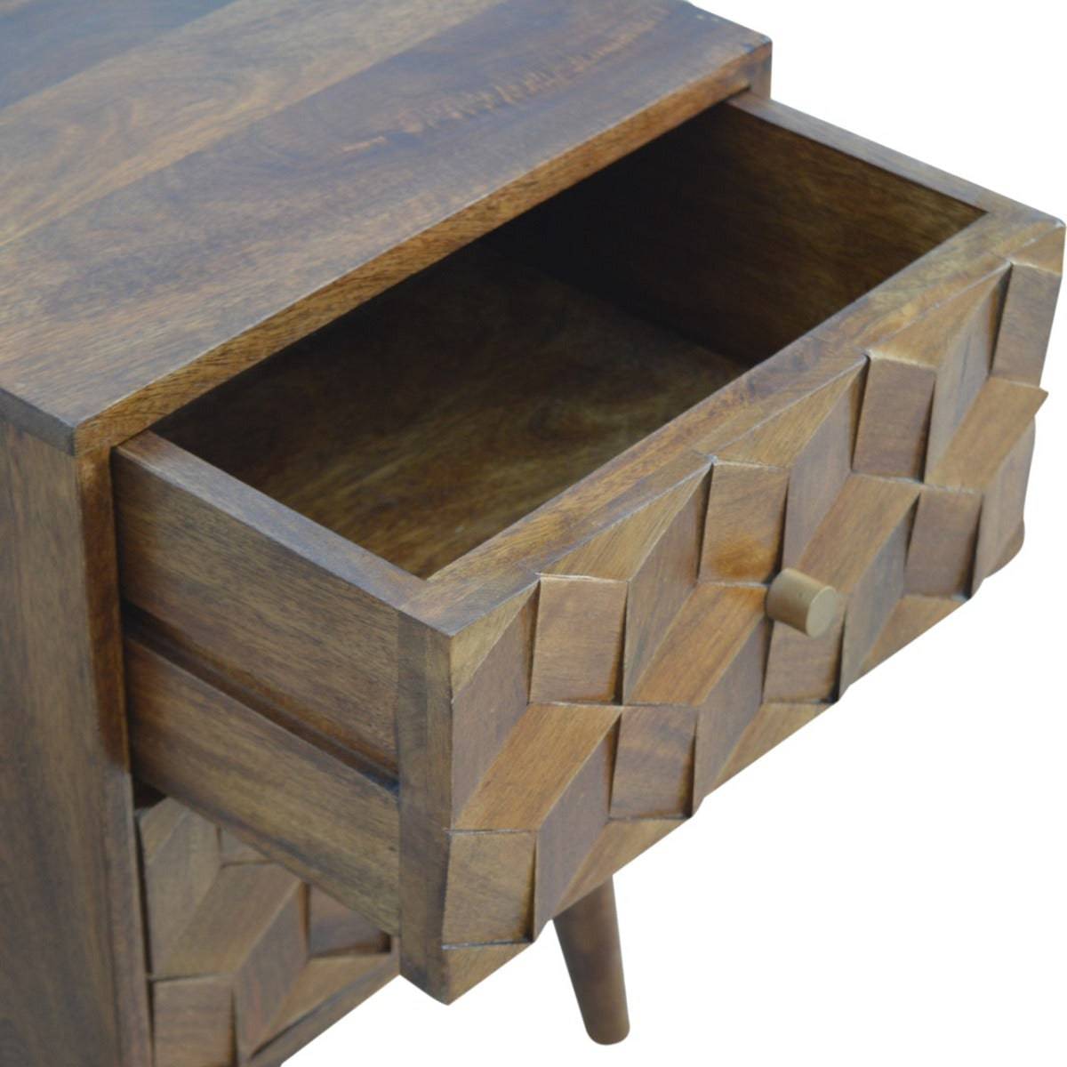 Chestnut Cube Carved Bedside Table - Price Crash Furniture