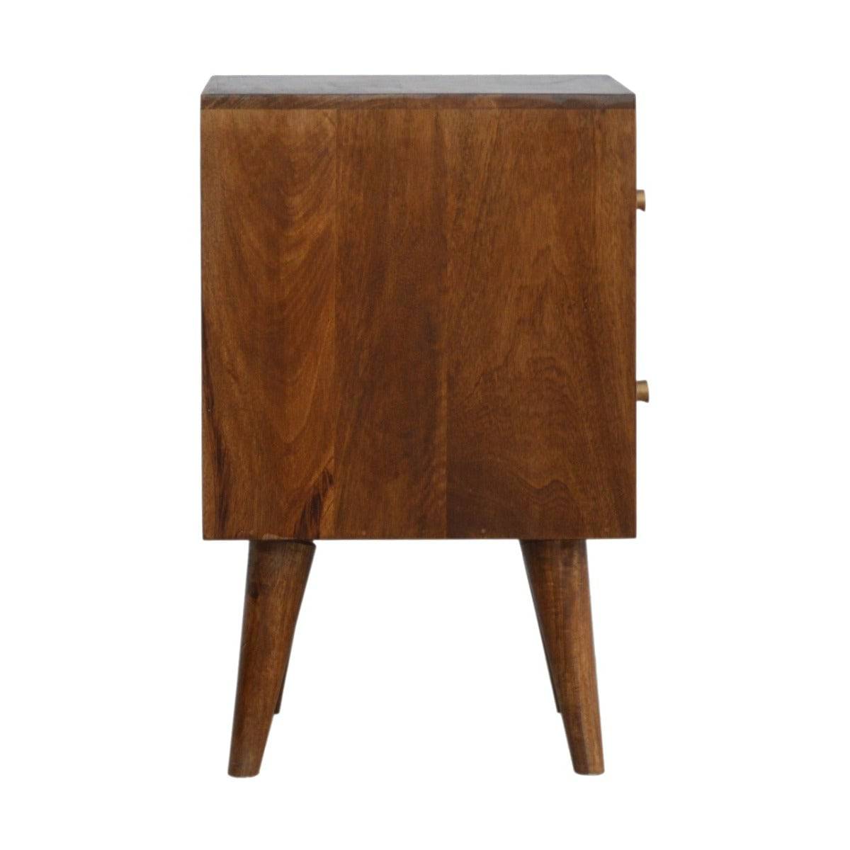 Chestnut Cube Carved Bedside Table - Price Crash Furniture